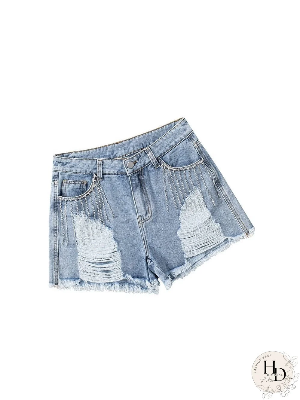 Unique Rhinestone Tassel Denim Shorts