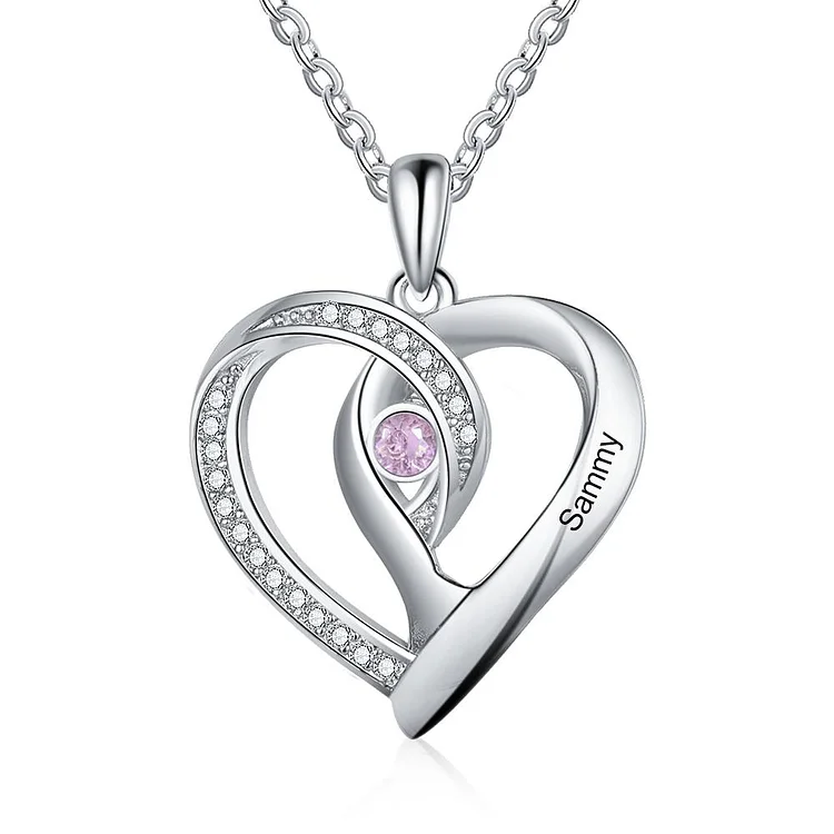 Heart Necklace Custom with 1 Stone Engraving 1 Name Gifts for Women