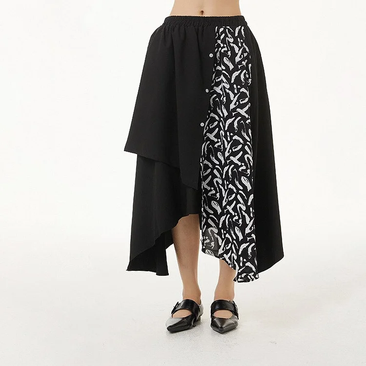 Temperament Printed Asymmetrical Patchwork Irregular Hem Skirts