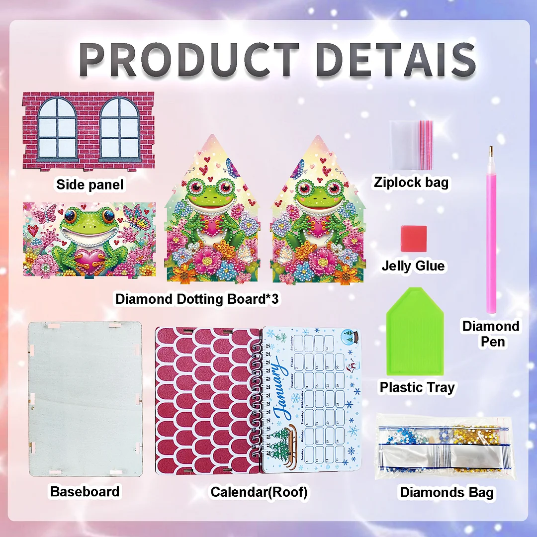 5D/DIY Calendar Crystal Painting Desk Calendars Kit Home Decorations (Frog)