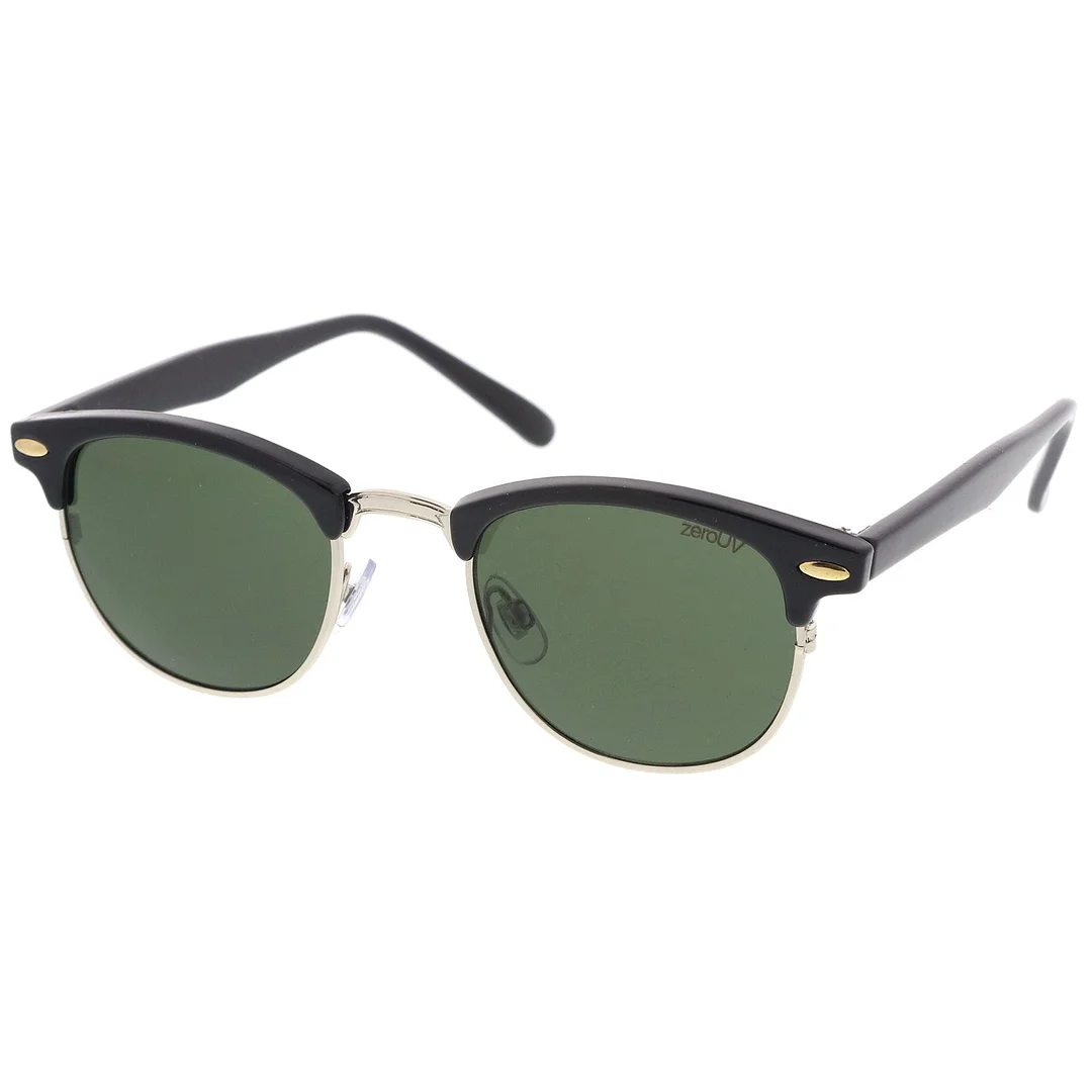 Classic Horn Rimmed Neutral Colored Lens Semi-Rimless glasses 49mm