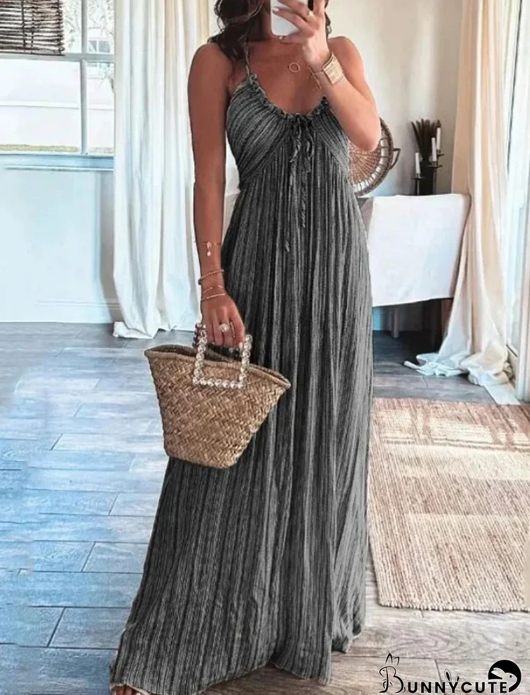 Women's Halter Pocket Maxi Dress Wrap Chest Lace-Up Sexy Beach Holidays Dress