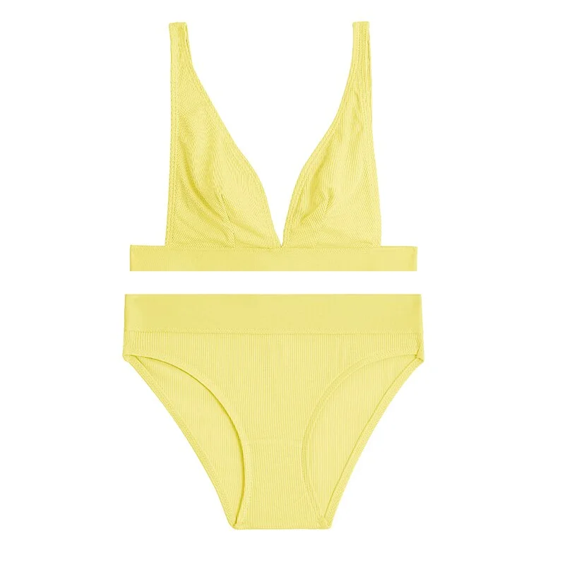 FINETOO S-2XL Plus Size Women V-Neck Sexy Seamless Women Bra Set Underwear Lingerie Suits  Fitness Top+Panties Push Up Brassiere