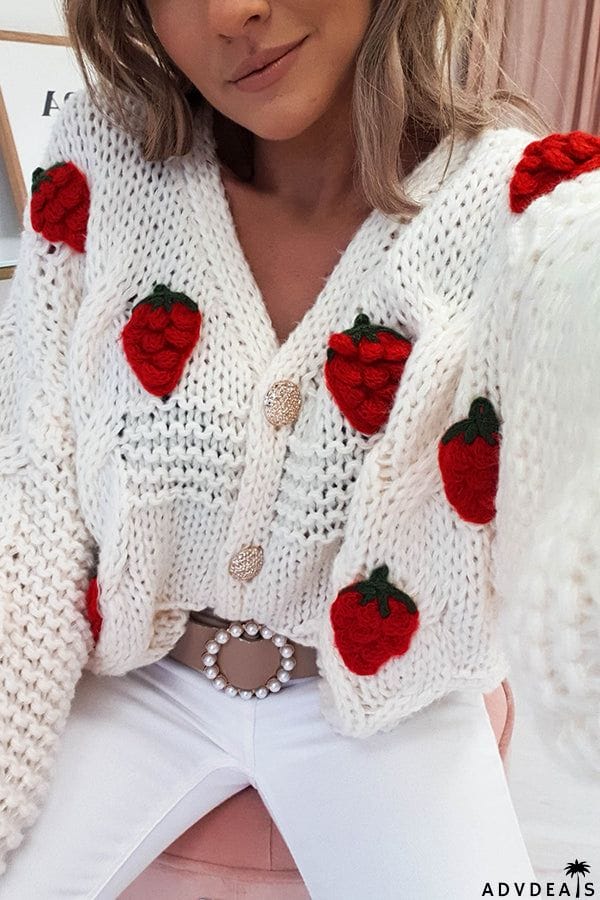 Strawberry Crochet Button Cardigan