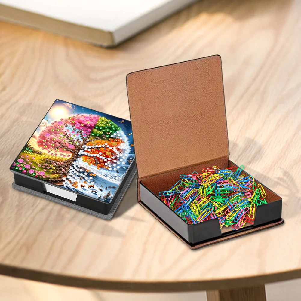 PU Tree Diamond Painting Notecard Box with Papers for DIY Art Craft