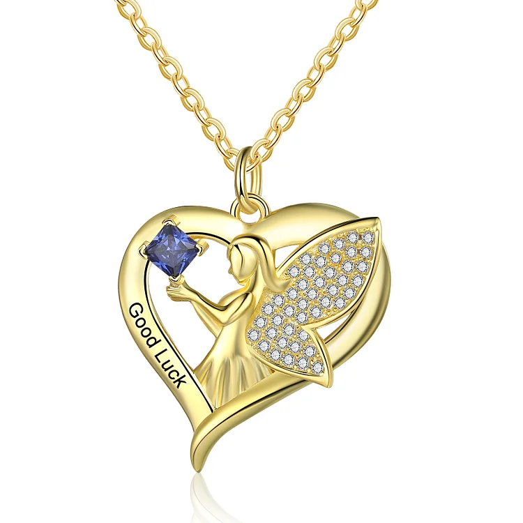 Personalized Heart Angel Necklace with Birthstone Diamond Necklace