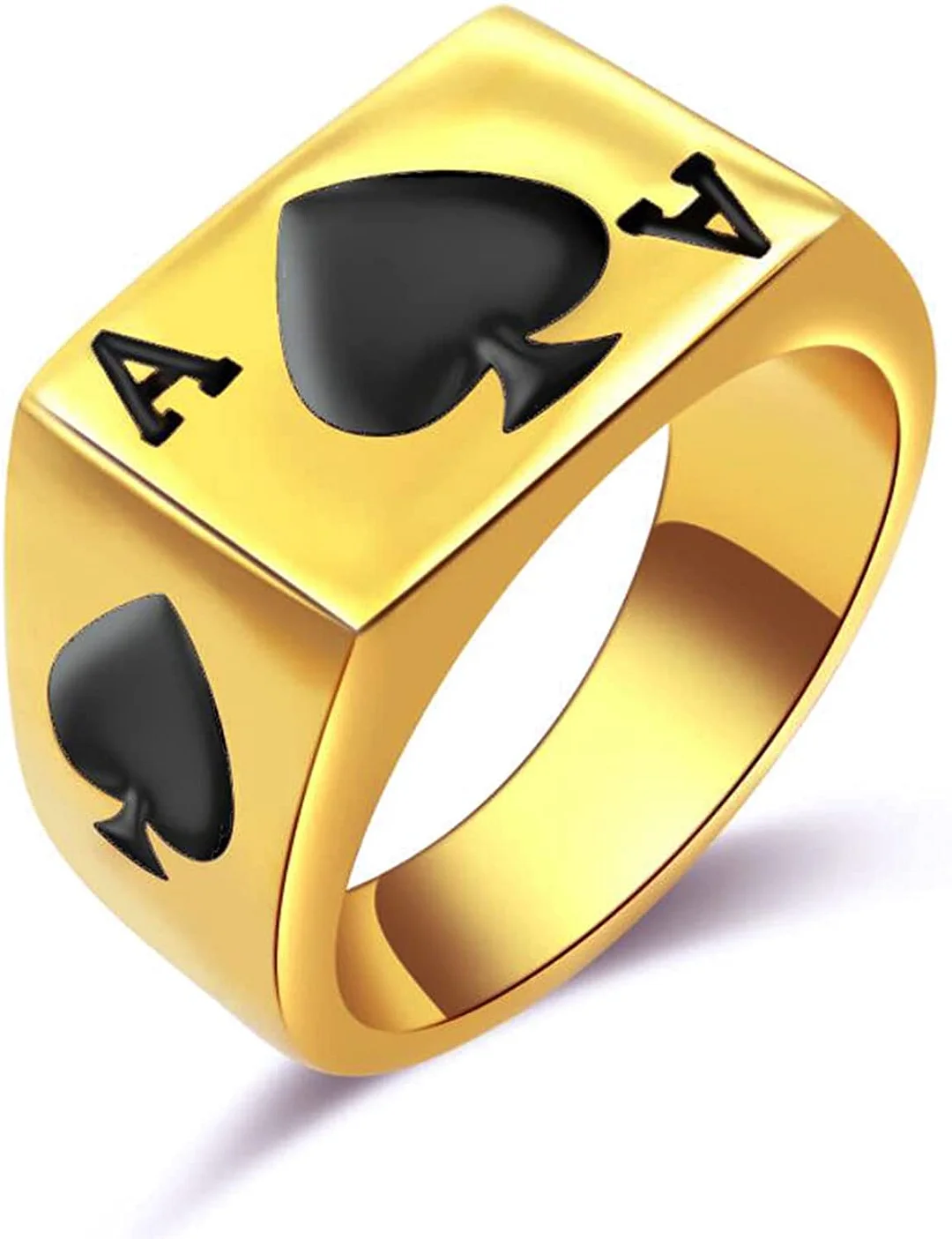 JAJAFOOK Mens Womens Stainless Steel Ring Poker Spade Ace Silver Black Sizes 6-14