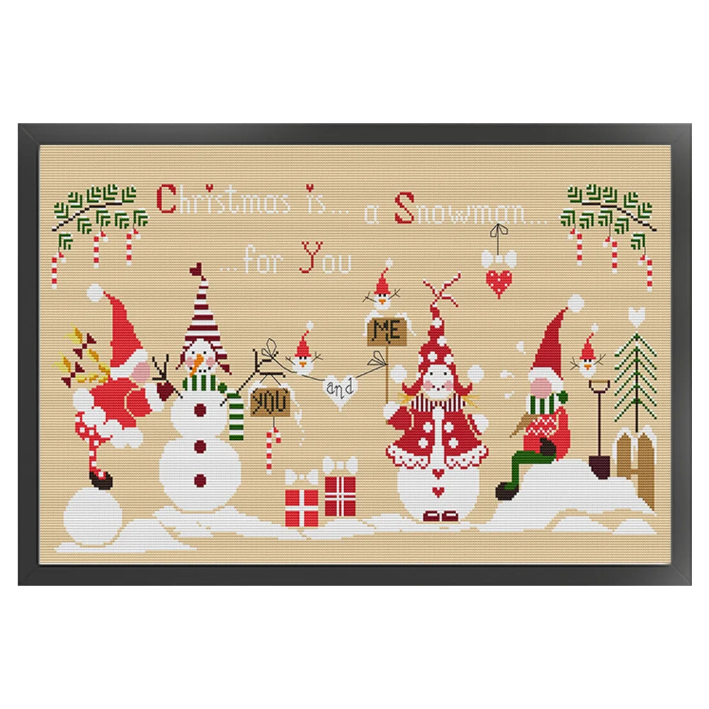 DIY Stamped Cross Stitch 14CT Full Embroidery 57*36cm - Christmas Snowman