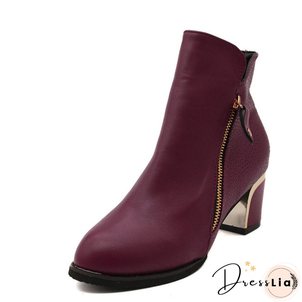 Autumn Winter Women  Martin Boots Female High Heel Thick with Side Zipper Large Size Ladies Boots