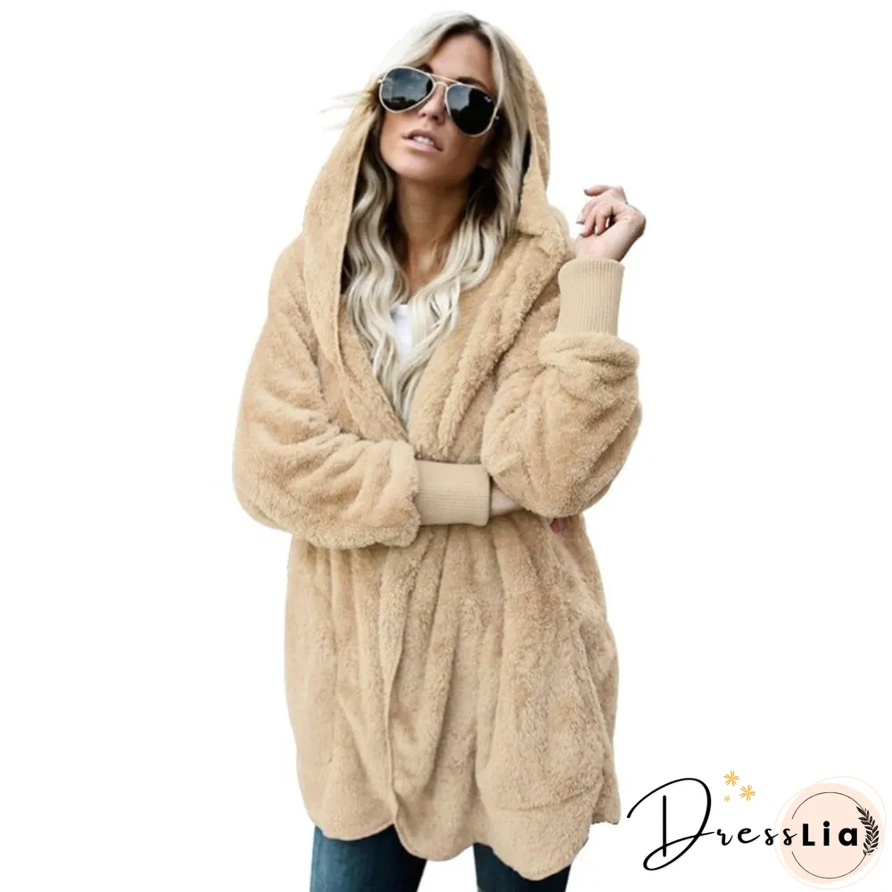 Autumn And Winter Hoodies Women Wool Warm Cotton Coat Sweatshirt Mid-length Double-sided Anti-fur Coat