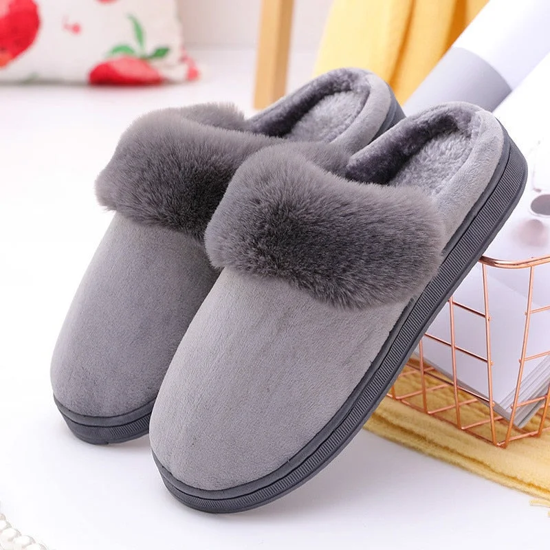 Men and Women Couple Winter Warm Slippers Female Rabbit Pattern Non-Slip Thicken Indoor Home Plush Slippers Cotton Shoes