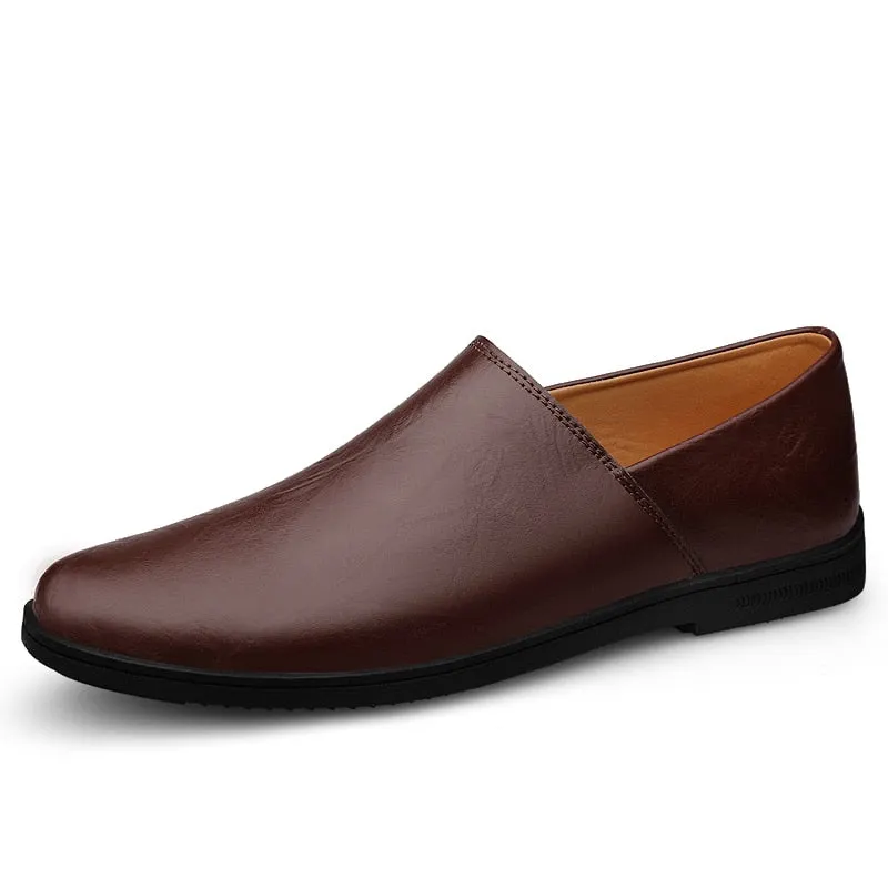 Genuine Leather Men Casual Shoes Luxury Brand Italian Mens Loafers Breathable Driving Shoes Summer Men Moccasins Plus Size 38-46