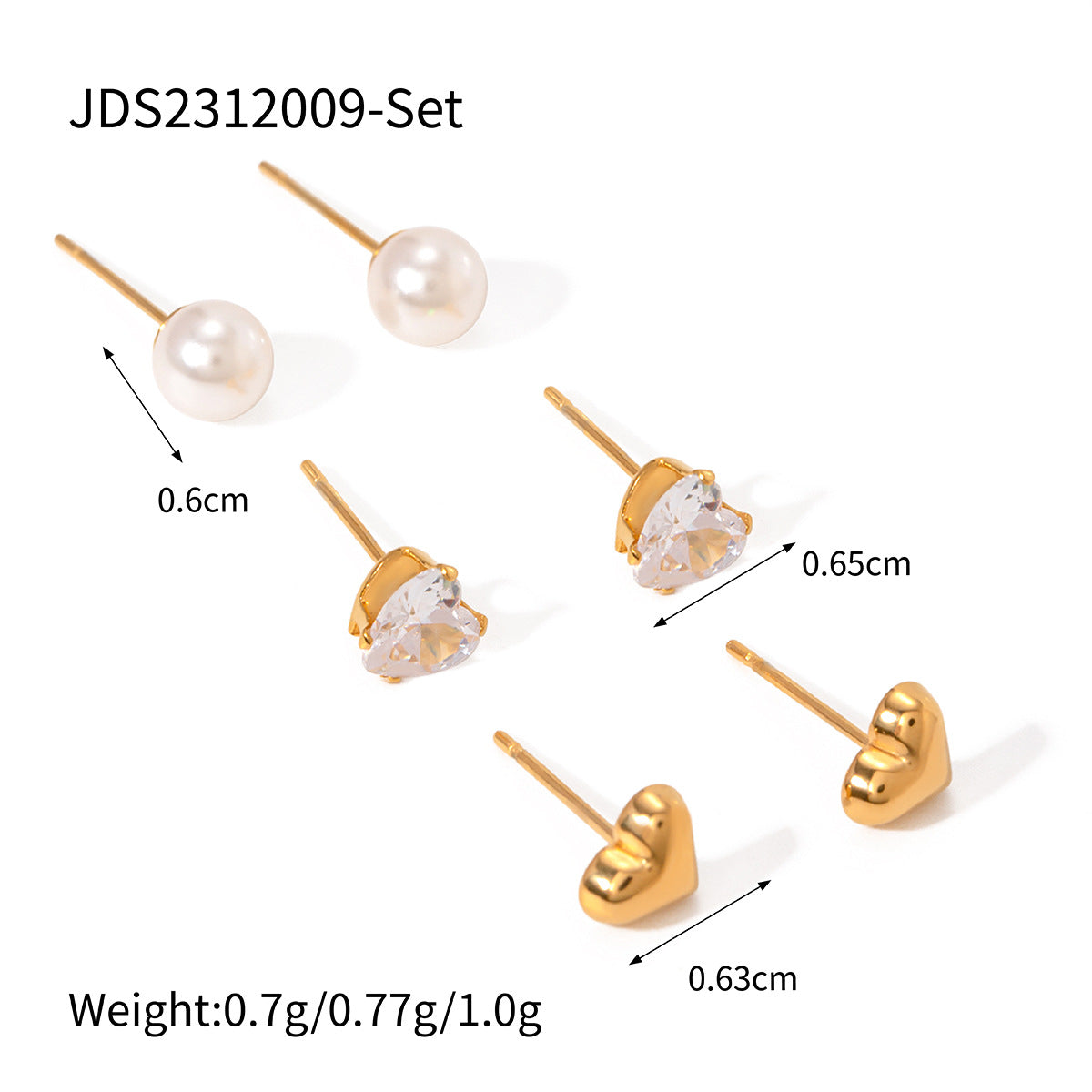 Jie Ding Three Pairs Of Stainless Steel Zircon Earrings Niche Pearl Earrings Titanium Steel Earrings