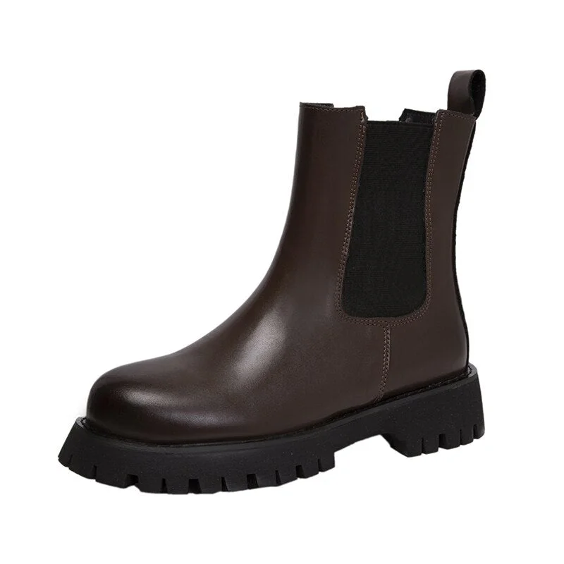Luxury Chelsea Boots Women 2021 Fashion Ankle Boots Female Shoes Ladies Brown Black BV PU Leather Platform Short Boots Designer
