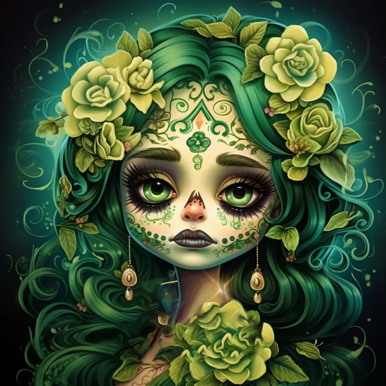 Green Flower Skull Doll 30*30CM (Canvas) Full Round Drill Diamond Painting gbfke