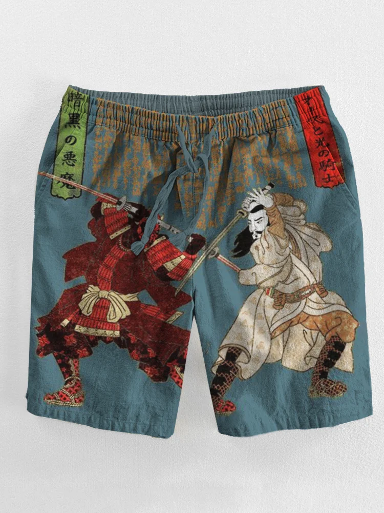 Men's Samurai Fight Devil Japanese Art Print Drawstring Shorts