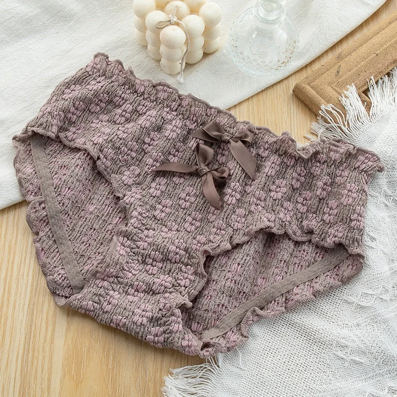 2021 New Japanese Underwear Women's Cotton Panties Sexy Lace Underpants Mid Waist Seamless Comfort Briefs Female Bow Lingerie