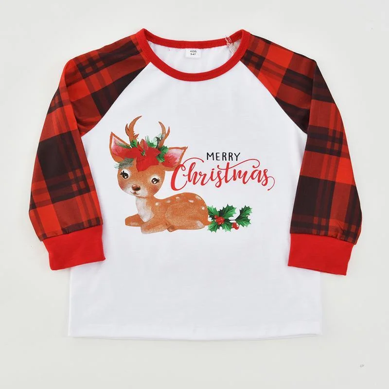 Christmas Family Matching Sleepwear Pajamas Sets Deer Merry Christmas Plaids Top and Pants