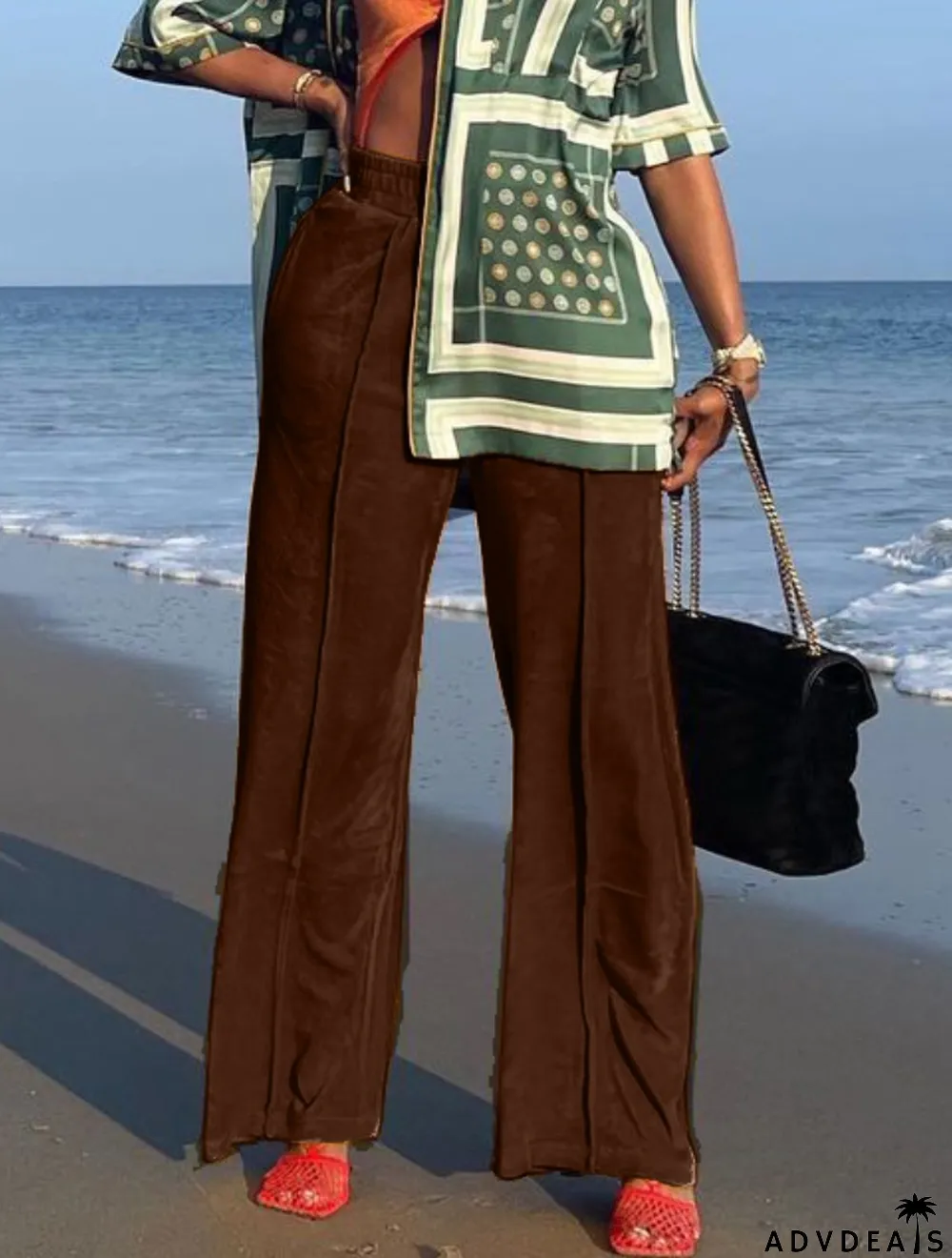 Winter Casual Brown Velvet Jogger Loose Sweatpants