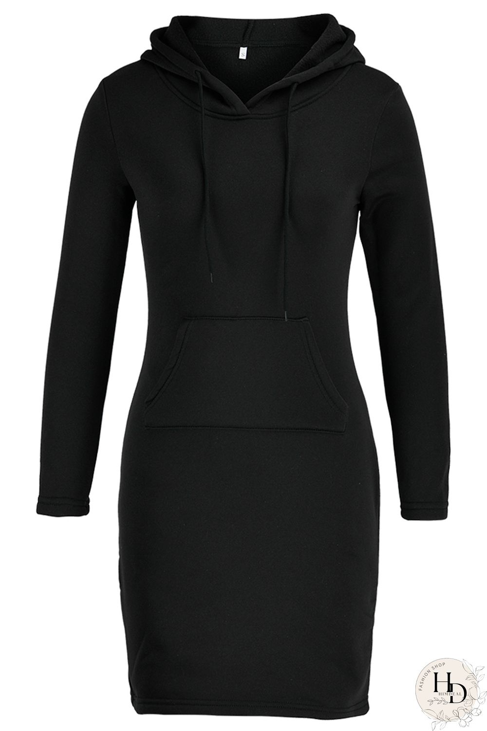 Black Fashion Casual Solid Patchwork Hooded Collar Long Sleeve Dresses