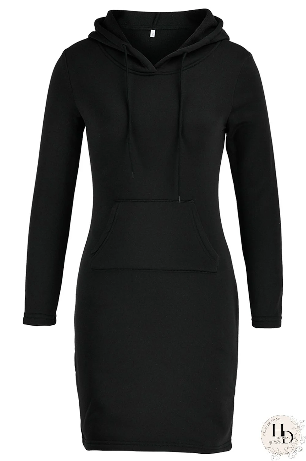 Black Fashion Casual Solid Patchwork Hooded Collar Long Sleeve Dresses