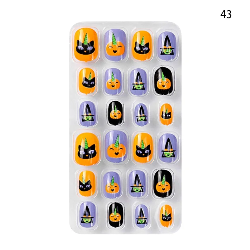 Children Adult 24 Fake Nails Christmas Cartoon Pattern Boxed Children Simple Wear-resistant Finished Full Covering Nail Sticker