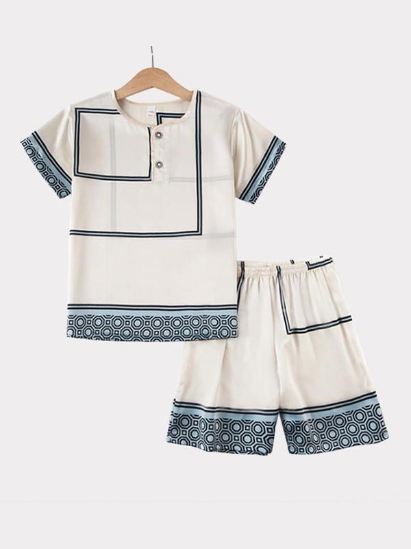 Geometric Printed Silk Pajamas For Kids