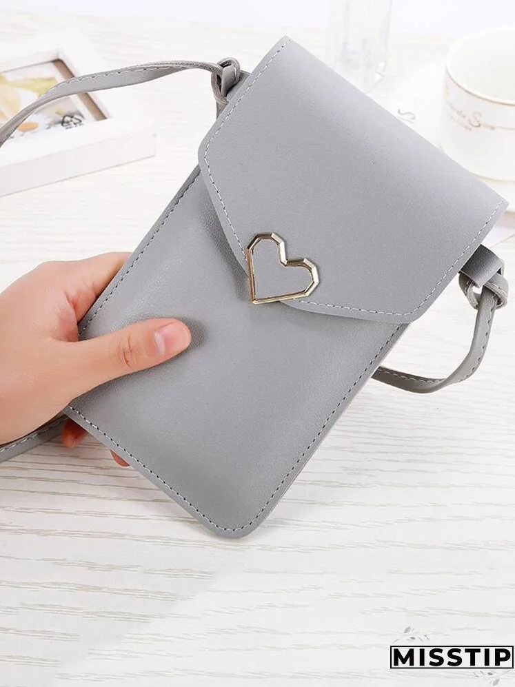 Metal Heart Decor Flap Crossbody Bag
