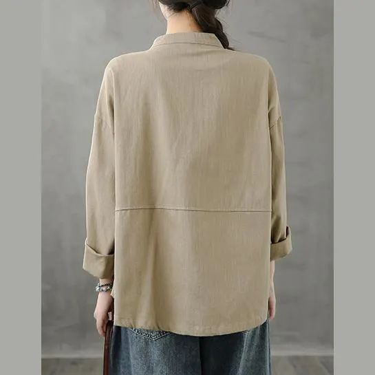 diy stand collar pockets Fine coat khaki silhouette coat