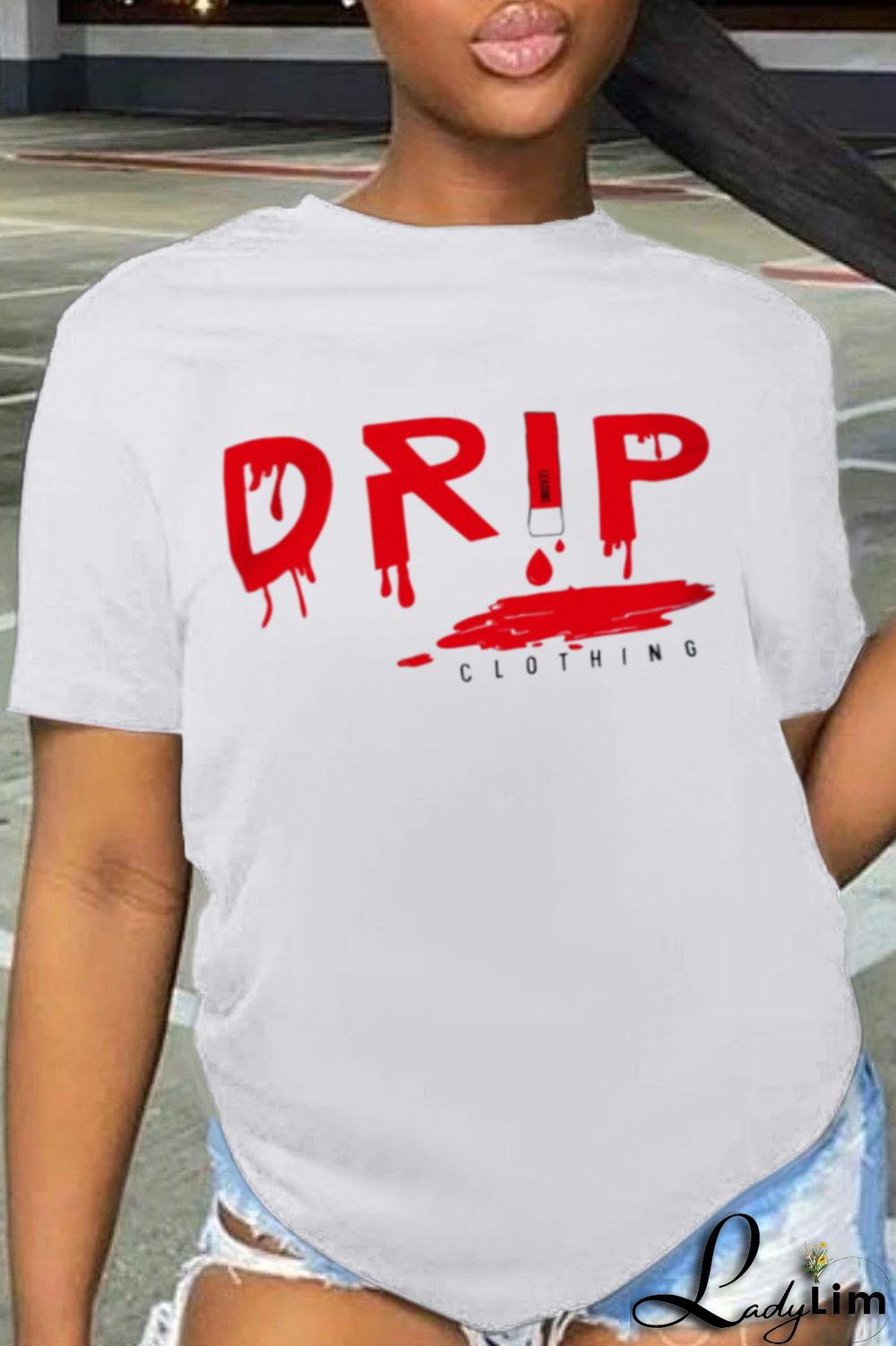 Grey Casual Street Print Split Joint Letter O Neck T-Shirts