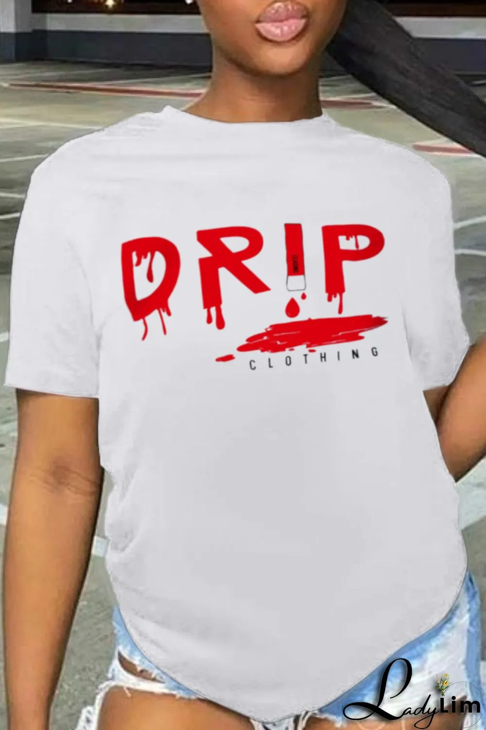 Grey Casual Street Print Split Joint Letter O Neck T-Shirts