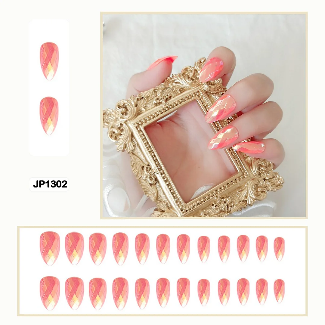 Mermaid Color Auroral Color Shell Fairy Fake Nail Art Wearable False Nails With Glue And Sticker 24pcs/box-Nail Inspo