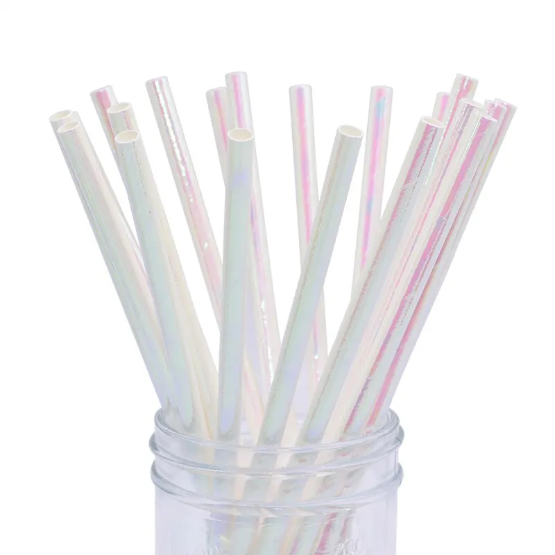 25Pcs Rainbow Iridescent Paper Straws for Baby Shower Wedding Birthday Party Decoration Supplies Mix Paper Drinking Straws