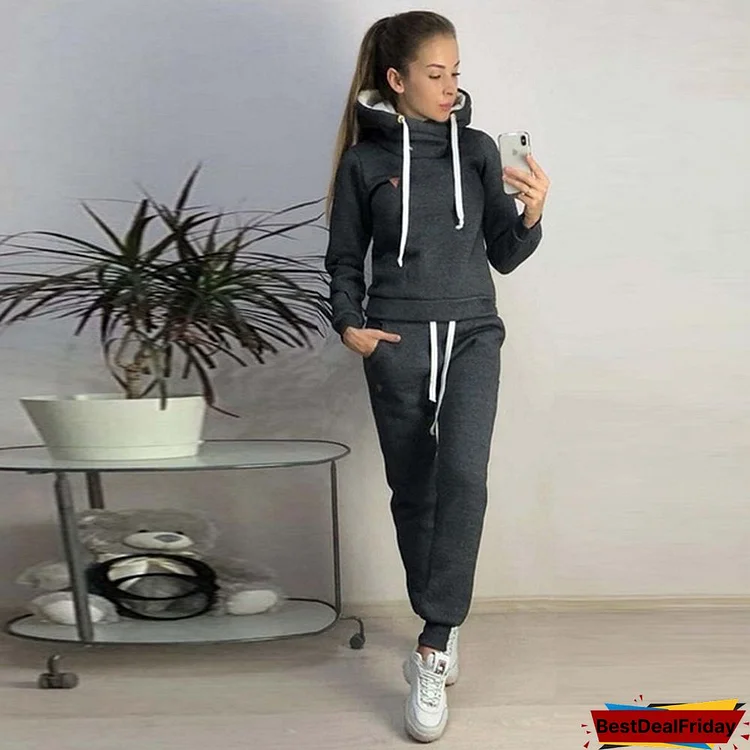 Women's Fashion Autumn And Winter Sport Long Sleeve Casual Suit Lady Fashion Hooded Sweatshirt Long Pants Two Pieces Set Sportswear