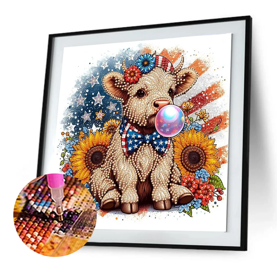Diamond Painting - Partial Special Shaped Drill - Independence Day Sunflower Yak(Canvas|30x30cm)