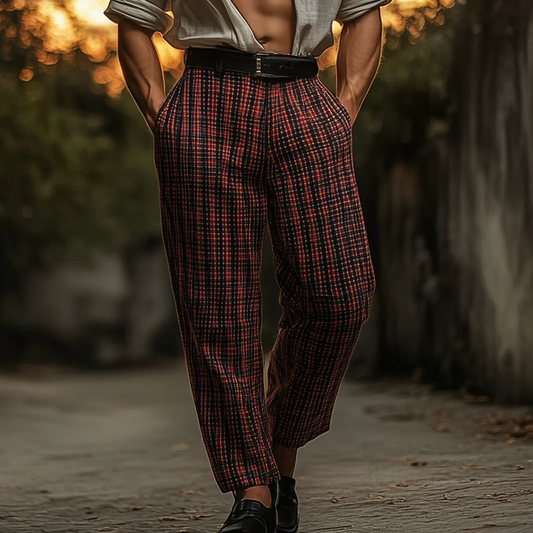 Plaid High-Waisted Trousers With Bold Style And Comfort-inspireuse