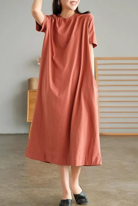 Cotton 2022 Casual Solid Pocket Short Sleeve Dress
