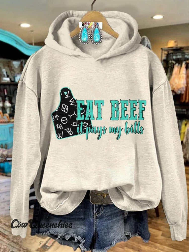 Wild West Roach Eat Beef Print Casual Sweatshirt Beige / S