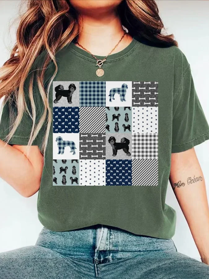 Women's Cute Puppy Animal Print Crew Neck Short Sleeve T-Shirt