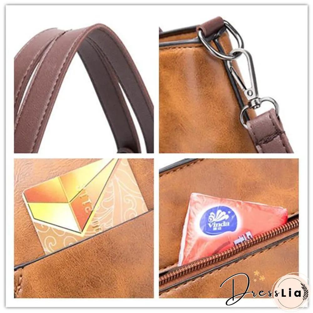 Women Oil Wax Leather Tote Bag Retro Shoulder Bags Handbags