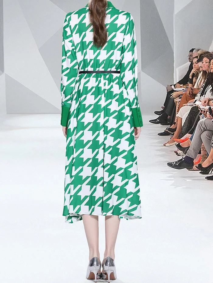 Fashion Lapel Long Sleeve Printed Dress