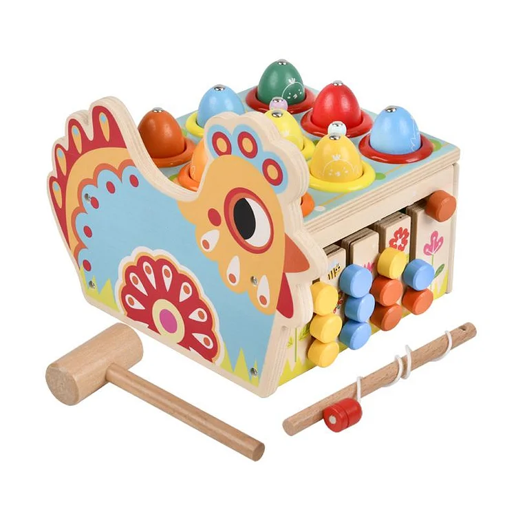 Multifunctional Magnetic Fishing Toys Wooden Hammer Bench Musical Toys