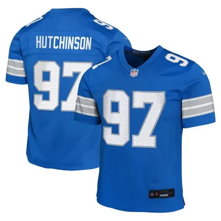 Youth Detroit Lions #97 Aidan Hutchinson  Blue Team Player Game Jersey