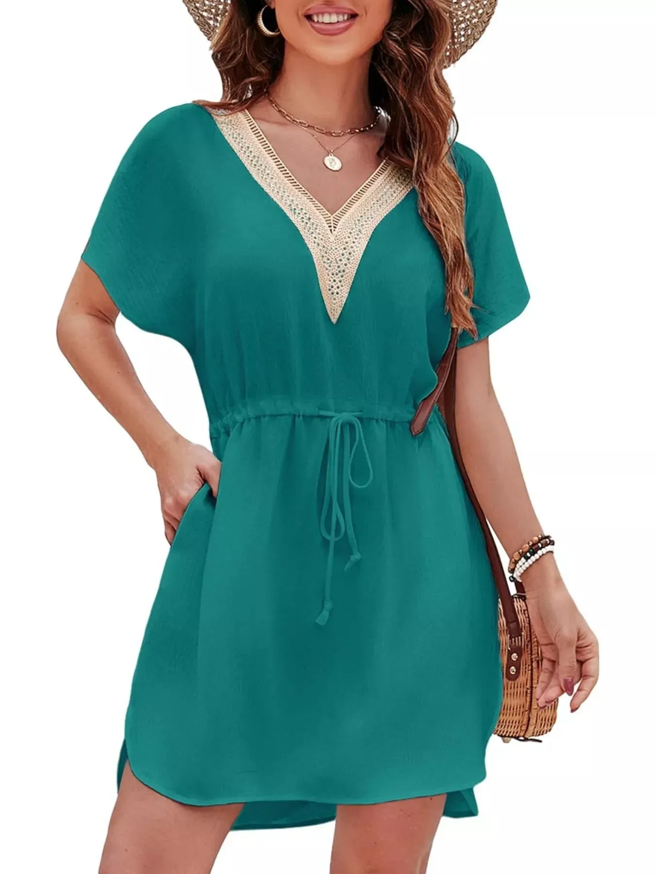 Drawstring Waist V-Neck Mini Dress mysite idetrend