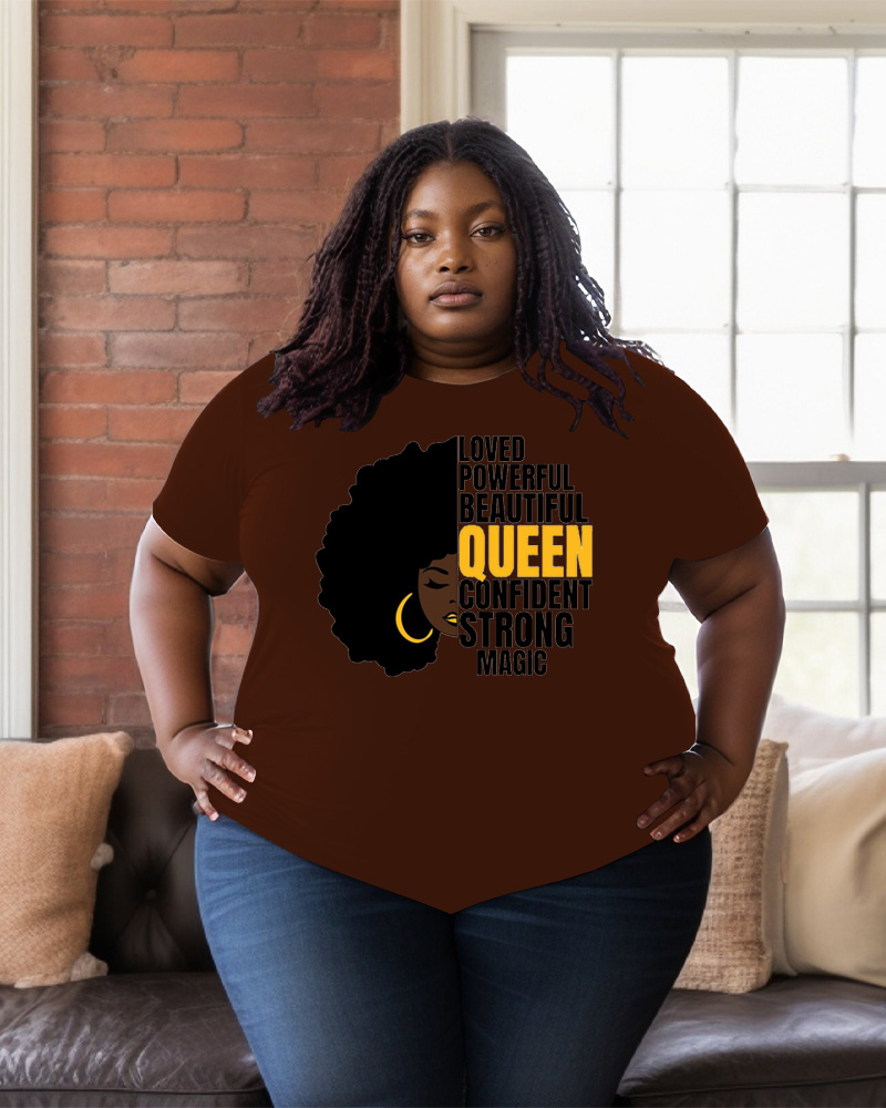 Women's Plus Size Love Power Beautiful Round Neck Short Sleeve T-Shirt