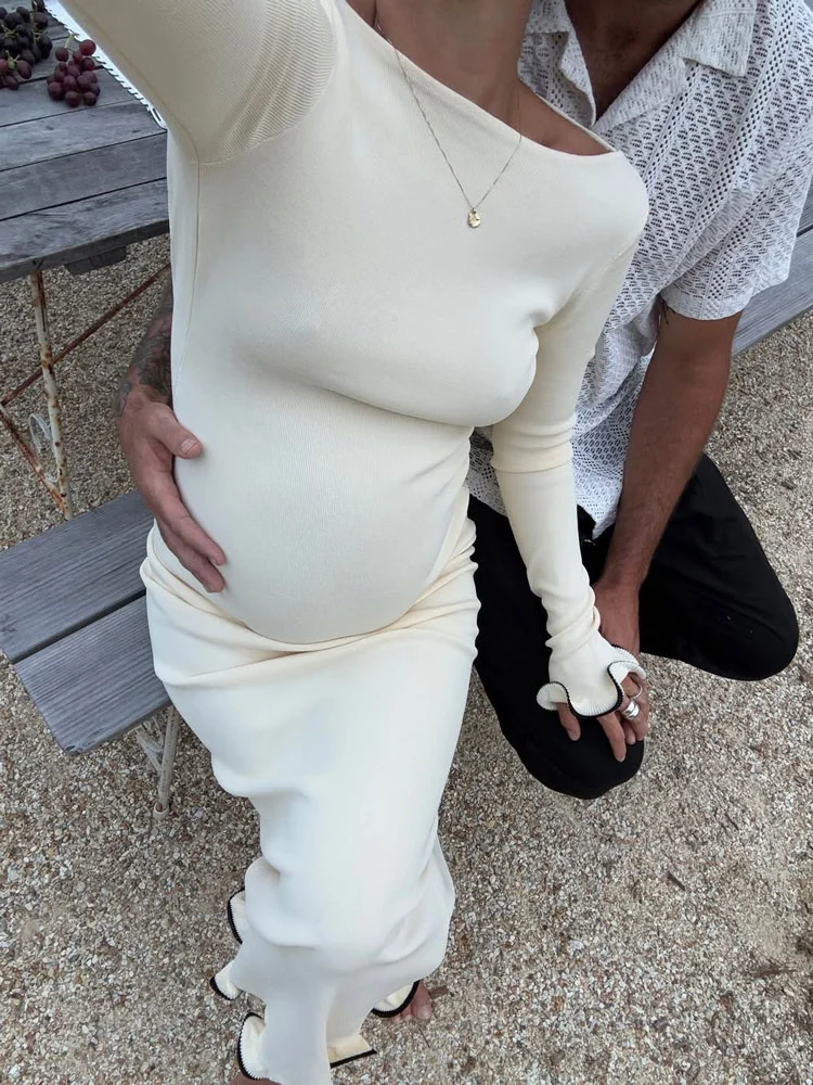 Fashion Women's Knit Mini Dress Ruffled High Waist Elegant Slim Party Dress Patchwork Knitwear Sweater Dress