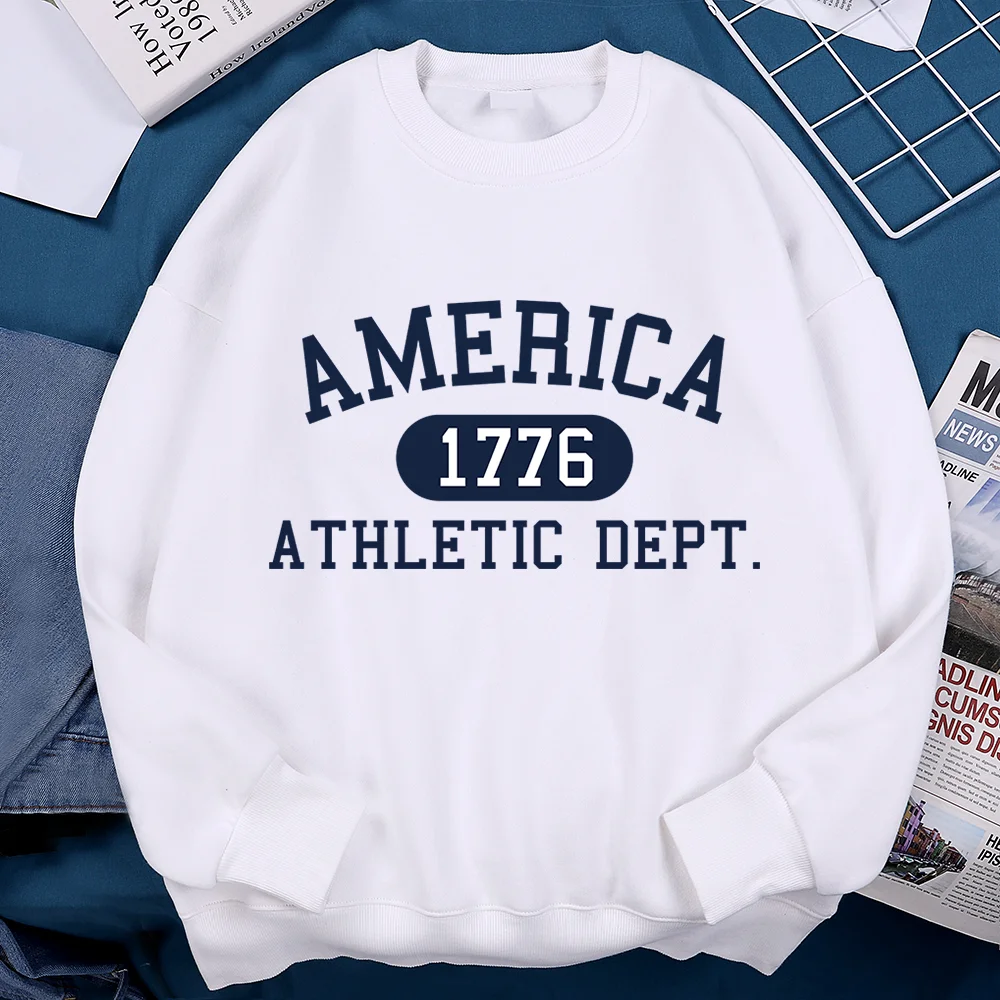 Unisex Retro America 1776 Athletic Dept Letter Printed Hoodies Pullover Sweatshirt