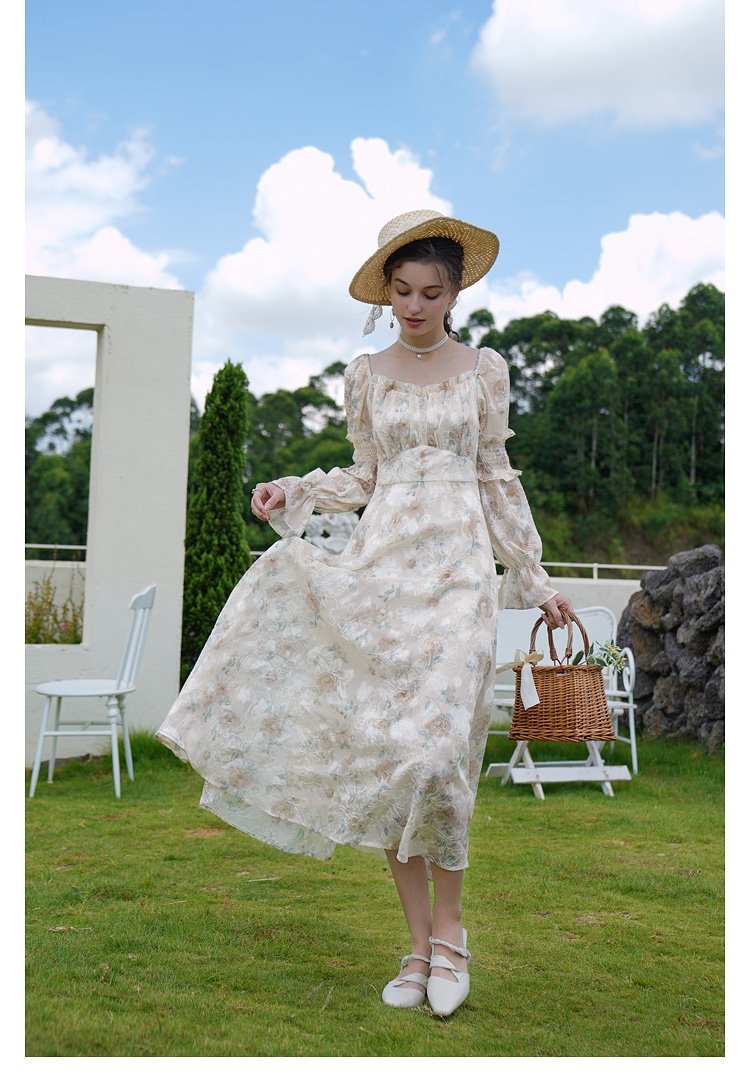 Fairy Tales Aesthetic Romantic Floral Embroidered Tea Dress QueenFunky