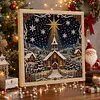 (20x20cm)Xmas Snow Town DIY Pearl Painting Art With Inner Wooden Framed Kit