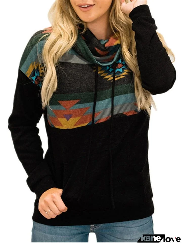 Women's Ethnic Style Sun Totem Printed High Neck Pullover Sweatshirt